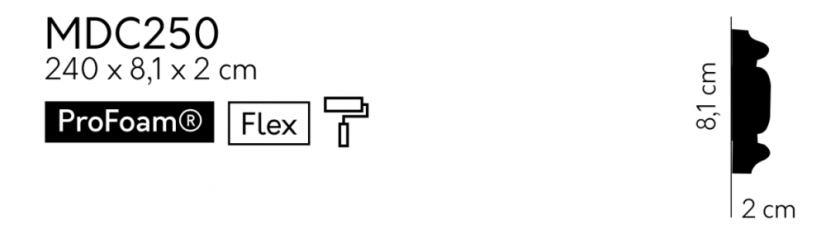 Nástěnná lišta – S ORNAMENTEM, tvrdý plast ProFoam® (polyuretan), základní bílý nátěr (přetíratelný), 81 x 15 x 2000 mm
