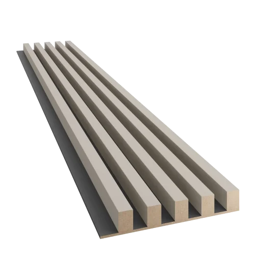 Dřevěné lamely ŠIROKÉ na ČERNÉ desce (MDF), PÍSKOVÁ BÉŽOVÁ, 46 x 300 x 2750 mm (0,825 m2)