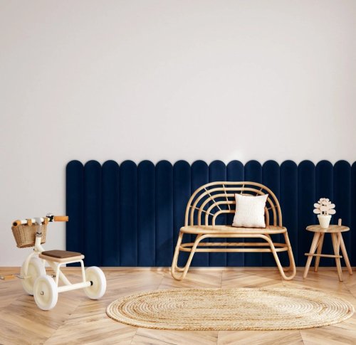 Realizace čalouněných panelů DECO v tmavě modrém provedení
