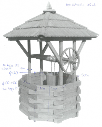 Dekorativní dřevěná studna - průměr 100 / 120 cm, výška 250 cm