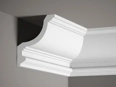 Stropná lišta – HLADKÁ, tvrdý plast ProFoam® (polyuretán), základný biely náter (pretierateľný), 150 x 125 x 2000 mm