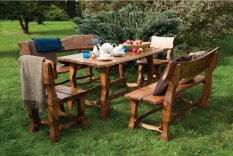 DREWMAX Zahradní set olejovaný z olšového dřeva stůl + 2 x lavice + 2 x židle