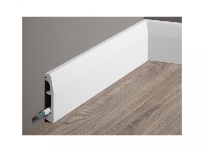 Podlahová lišta – PREMIUM, tvrdý plast PolyForce (HD Polymer), kvalitní bílý lak (finální povrch), 69 x 14 x 2000 mm