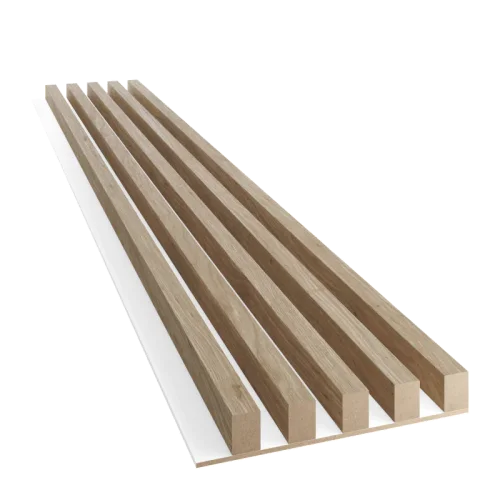 Dřevěné lamely ŠIROKÉ na BÍLÉ desce (MDF), DUB PŘÍRODNÍ, 46 x 300 x 2750 mm (0,825 m2)
