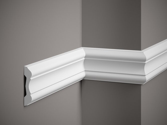 Nástěnná lišta – HLADKÁ, tvrdý plast ProFoam® (polyuretan), základní bílý nátěr (přetíratelný), 102 x 24 x 2000 mm