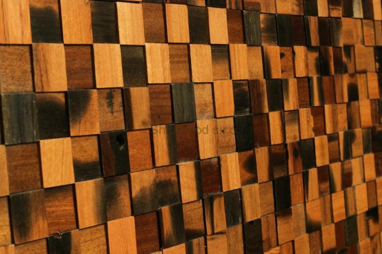 VZOREK - DŘEVĚNÁ LODNÍ MOZAIKA - OBKLADOVÝ PANEL - ROZMĚR VZORKU: 150 x 150 mm