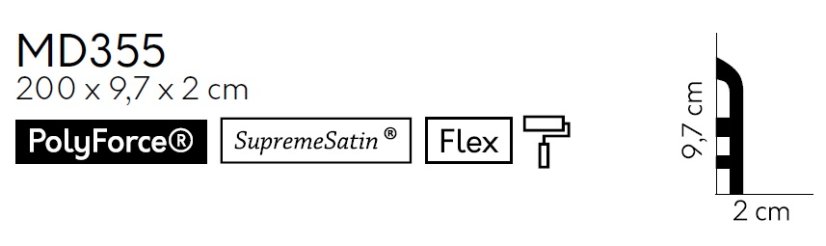 Podlahová lišta – HLADKÁ, tvrdý plast PolyForce (HD Polymer), základní bílý nátěr (přetíratelný), 97 x 18 x 2000 mm