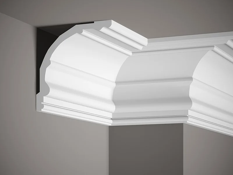 Stropní lišta – HLADKÁ, tvrdý plast ProFoam® (polyuretan), základní bílý nátěr (přetíratelný), 178 x 170 x 2000 mm