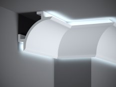 VZORKA - Stropná LED osvetľovacia lišta, NEPRIAME OSVETLENIE, tvrdý plast PolyForce (HD Polymer), základný biely náter (pretierateľný), 147 x 147 x 100 mm