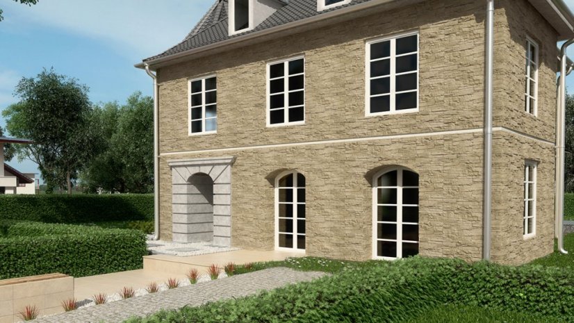 Betonový obklad, ROH, Z BETONU, LYON 1 - BEIGE, středně hnědá, 140 - 340 x 145 mm, tloušťka 16-27 mm, 0.48 m2