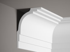 Stropní lišta – HLADKÁ, tvrdý plast ProFoam® (polyuretan), základní bílý nátěr (přetíratelný), 168 x 122 x 2000 mm