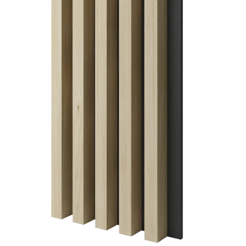 Dřevěné lamely ŠIROKÉ na ČERNÉ desce (MDF), BĚLENÝ DUB, 46 x 300 x 2750 mm (0,825 m2)