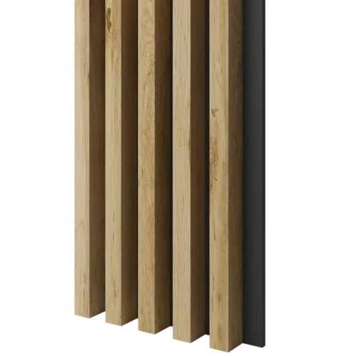 Dřevěné lamely ŠIROKÉ na ČERNÉ desce (MDF), DUB WOTAN, 46 x 300 x 2750 mm (0,825 m2)