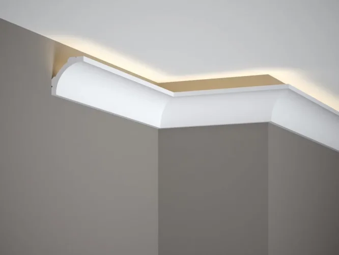 Stropní LED osvětlovací lišta, NEPŘÍMÉ OSVĚTLENÍ, tvrdý plast PolyForce (HD Polymer), základní bílý nátěr (přetíratelný), 50 x 50 x 2000 mm