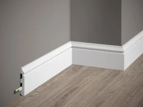 Podlahová lišta – HLADKÁ, tvrdý plast PolyForce (HD Polymer), základní bílý nátěr (přetíratelný), 80 x 13 x 2000 mm
