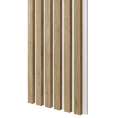 Dřevěné lamely ÚZKÉ na BÍLÉ desce (MDF), DUB PŘÍRODNÍ, FINISH FOLIE, 24 x 300 x 2750 mm (0,825 m2)