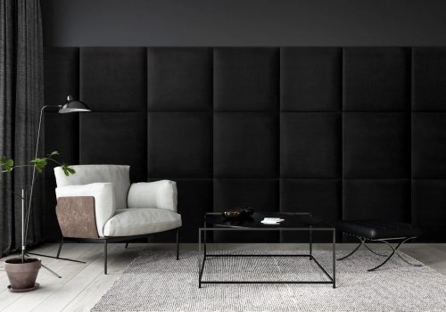 Realizace čalouněných panelů BASIC PLUS – Černá stěna v obývacím pokoji