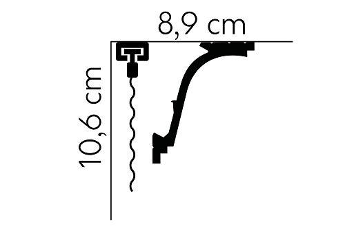 Garnižová LED osvetľovacia lišta, NEPRIAME OSVETLENIE, tvrdý plast PolyForce (HD Polymer), základný biely náter (pretierateľný), 106 x 89 x 2000 mm