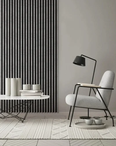 Realizace dřevěných lamel LINEA SLIM 3 v domácí čítárně
