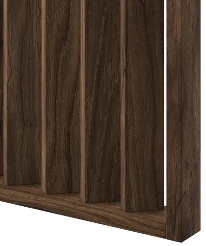 Dělící lamelová stěna - OŘECH, (kompletní sada), MDF + FINISH FOLIE, 29 předpřipravených šířek od 510 do 2750 mm, libovolná výška (maximálně 2750 mm), 70 mm tloušťka příčky - Typ lamel: V úhlu 45° k základně