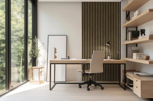 Realizace dřevěného obkladu LINEA 3 – Dub na stěně pracovny