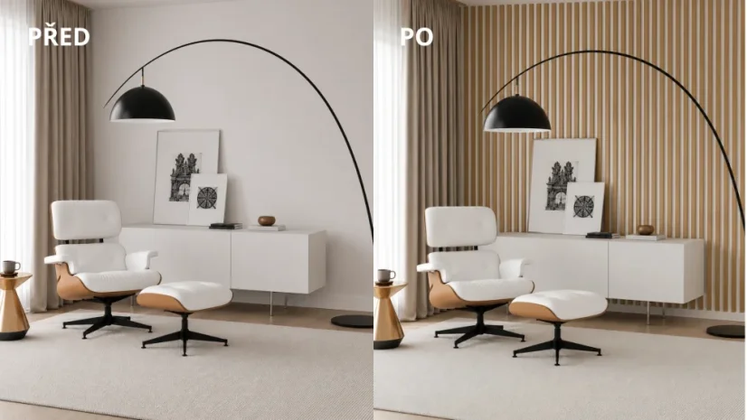 LINEA 3 dřevěné lamely na desce - dub | bílá, 2750 x 176 x 40 mm