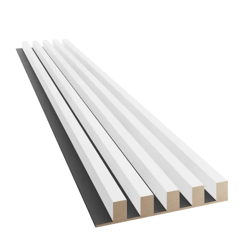 Dřevěné lamely ŠIROKÉ na ČERNÉ desce (MDF), BÍLÁ MATNÁ, 46 x 300 x 2750 mm (0,825 m2)