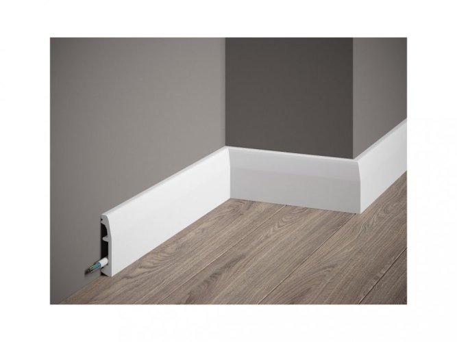 Podlahová lišta – PREMIUM, tvrdý plast PolyForce (HD Polymer), kvalitní bílý lak (finální povrch), 69 x 14 x 2000 mm