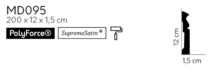 Podlahová lišta – PREMIUM, tvrdý plast PolyForce (HD Polymer), kvalitní bílý lak (finální povrch), 120 x 15 x 2000 mm