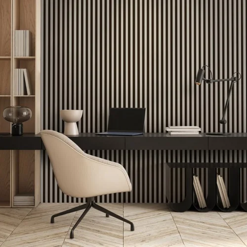 LINEA SLIM 3 dřevěné lamely na desce - japandi | černá, 2650 x 150 x 30 mm
