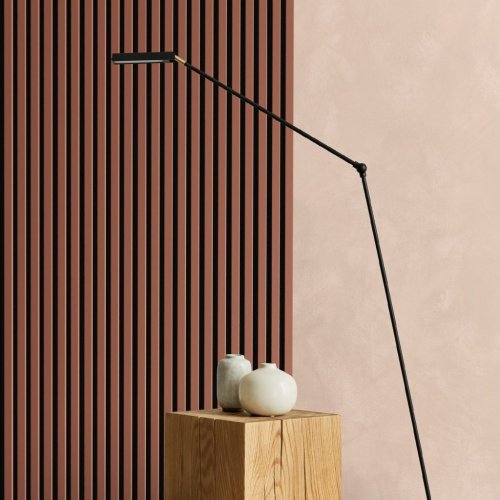 Akustický panel ACOUSTIC LINE - terracote | černá, 2650 x 245 x 22 mm, lamely MDF + FINISH FOLIE, akustický podklad FILC
