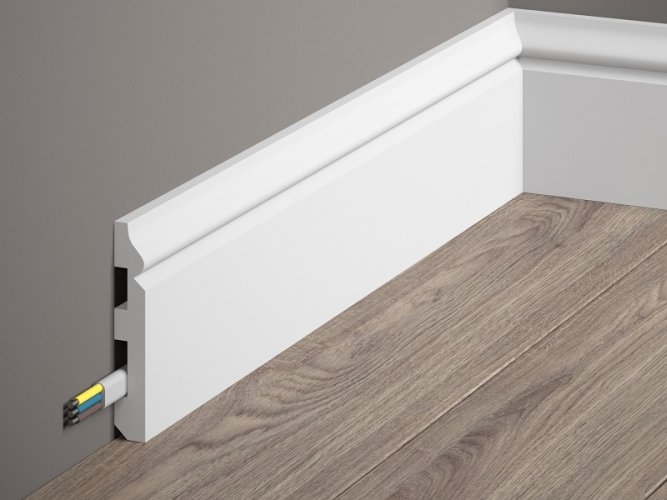 Podlahová lišta – PREMIUM, tvrdý plast PolyForce (HD Polymer), kvalitní bílý lak (finální povrch), 80 x 13 x 2000 mm
