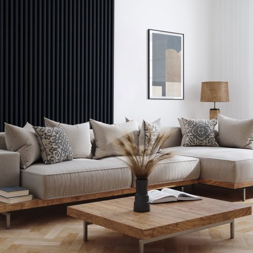 LINEA COMFORT 5 dřevěné lamely na desce - woodblue | černá, 2650 x 246 x 30 mm
