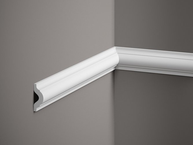 Nástěnná lišta – HLADKÁ, tvrdý plast PolyForce (HD Polymer), základní bílý nátěr (přetíratelný), 41 x 17 x 2000 mm