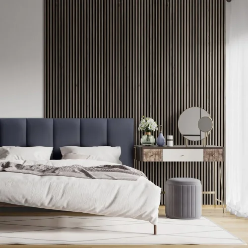 Akustický panel ACOUSTIC LINE - hakira beige | čierna, 2650 x 245 x 22 mm, lamely MDF + FINISH FOLE, akustický podklad FILC