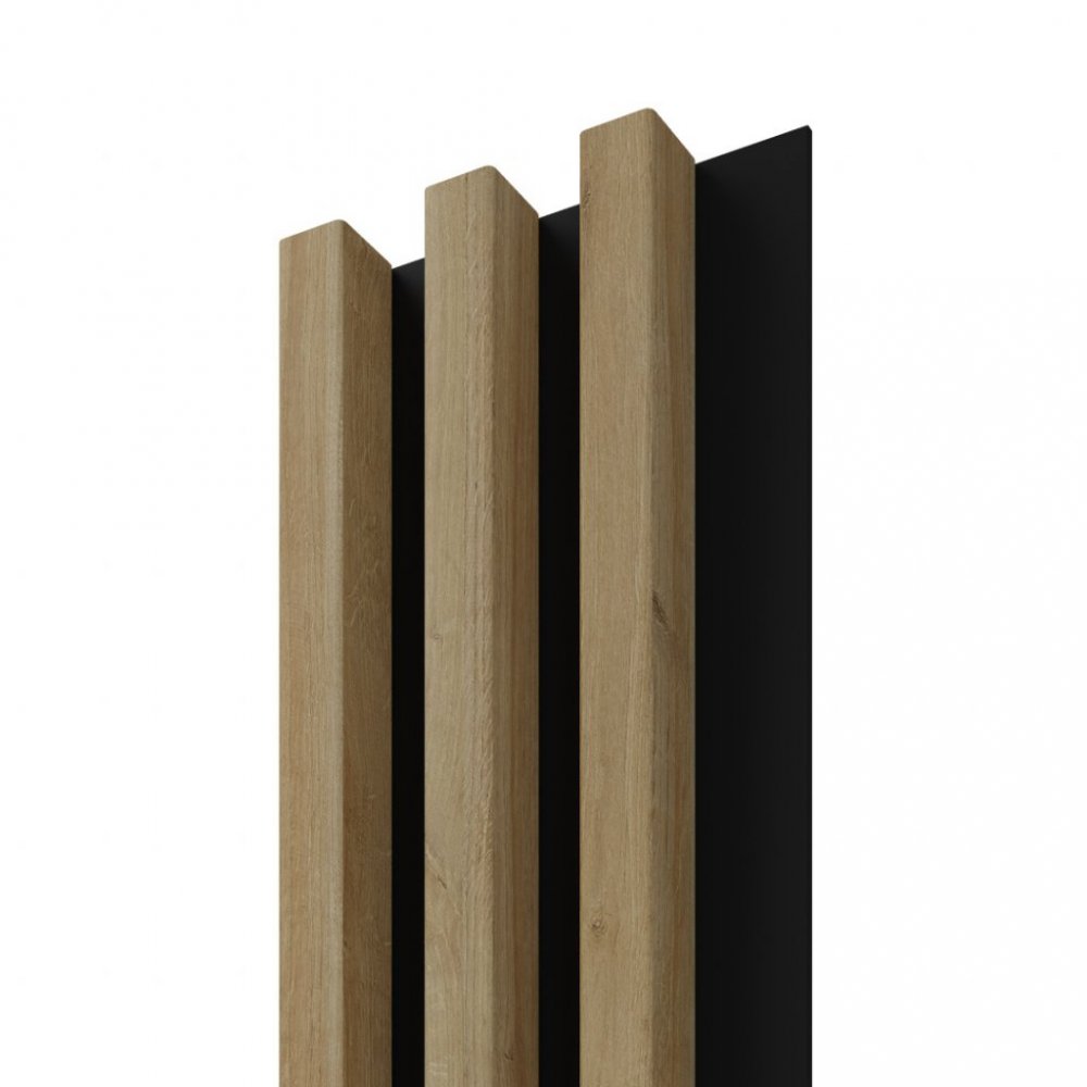 LINEA SLIM 3 dřevěné lamely na desce - dub | černá, 2650 x 150 x 30 mm