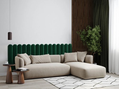 Realizace čalouněných panelů DECO v kombinaci s dřevěnými lamelami