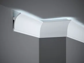 Stropná LED osvetľovacia lišta, NEPRIAME OSVETLENIE, tvrdý plast ProFoam® (polyuretán), základný biely náter (pretierateľný), 100 x 50 x 2000 mm