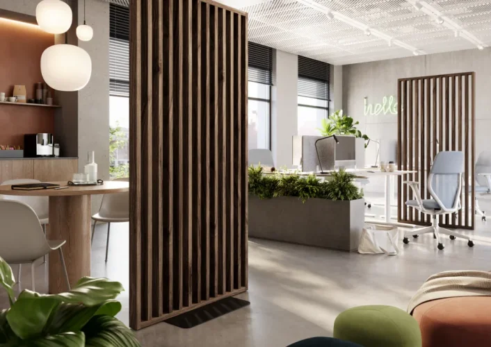 Dělící lamelová stěna s podstavcem - volně stojící, 990 x 2005 mm, (MDF), OŘECH - Typ lamel: Kolmo k základně