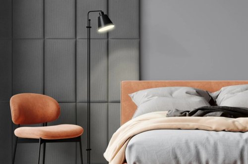 Realizace čalouněných panelů BASIC – Šedé zázemí v kombinaci s oranžovou