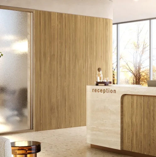 Lamelový panel na tkanině TOPP - DUBOVÁ DÝHA, obložení zakřivených či oblých stěn, 300 x 2750 mm, MDF PANEL