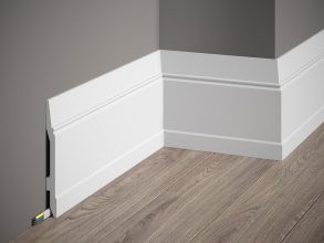 Podlahová lišta – HLADKÁ, tvrdý plast PolyForce (HD Polymer), základní bílý nátěr (přetíratelný), 144 x 15 x 2000 mm