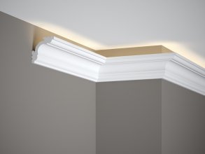 Stropní LED osvětlovací lišta, NEPŘÍMÉ OSVĚTLENÍ, tvrdý plast PolyForce (HD Polymer), základní bílý nátěr (přetíratelný), 57 x 57 x 2000 mm