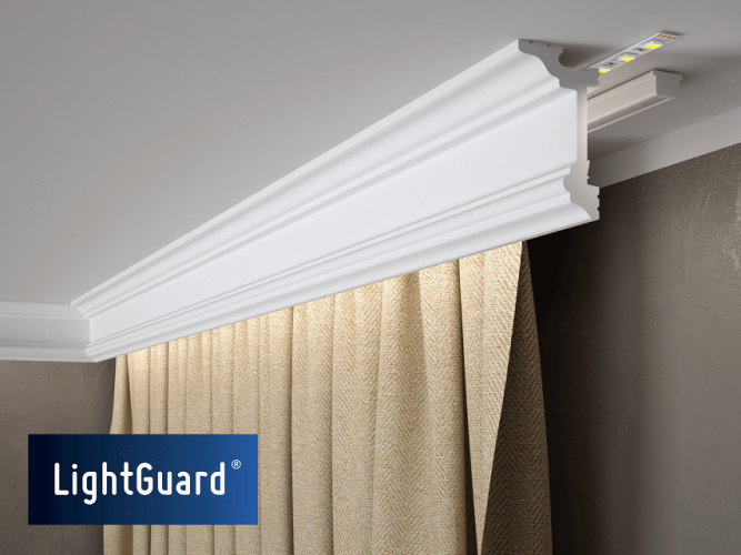 Garnýžová LED osvětlovací lišta, NEPŘÍMÉ OSVĚTLENÍ, tvrdý plast PolyForce (HD Polymer), základní bílý nátěr (přetíratelný), 96 x 55 x 2000 mm