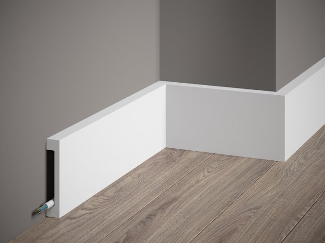 VZORKA - Podlahová lišta – PREMIUM, tvrdý plast PolyForce (HD Polymér), kvalitný biely lak (finálny povrch), 100 x 17 x 100 mm