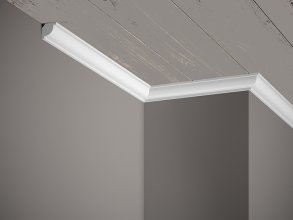 Stropní lišta – HLADKÁ, tvrdý plast PolyForce (HD Polymer), základní bílý nátěr (přetíratelný), 21 x 21 x 2000 mm