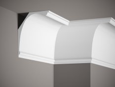 VZORKA - Stropná lišta – HLADKÁ, tvrdý plast ProFoam® (polyuretán), základný biely náter (pretierateľný), 180 x 140 x 100 mm
