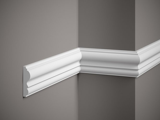 VZORKA - Nástenná lišta – HLADKÁ, tvrdý plast ProFoam (Polyuretán), základný biely náter (pretierateľný), 80 x 21 x 100 mm