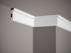 VZOREK - Stropní lišta – HLADKÁ, tvrdý plast PolyForce (HD Polymer), základní bílý nátěr (přetíratelný), 80 x 27 x 100 mm