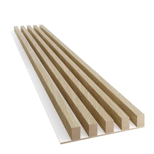 Dřevěné lamely ŠIROKÉ na BÍLÉ desce (MDF), EVROPSKÝ DUB CPL, 46 x 300 x 2750 mm (0,825 m2)